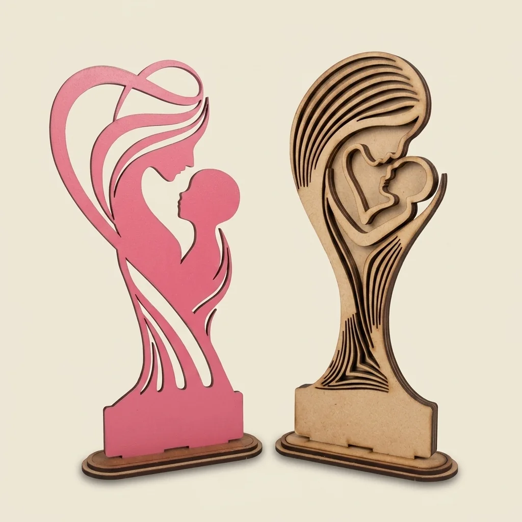 Escultura madre e hijo multicapa de mesa