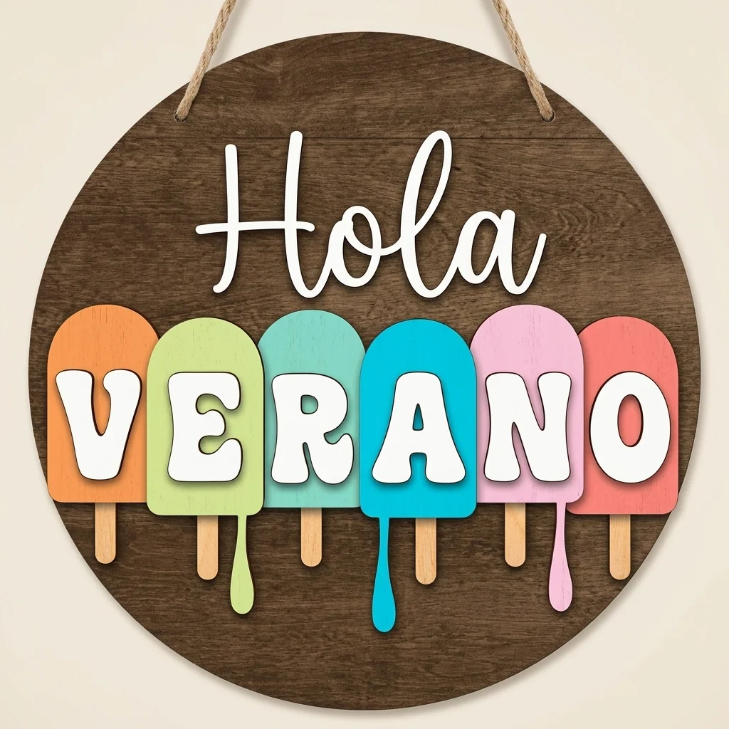 Letrero "Hola Verano" con helados de paleta